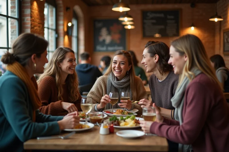 Groupe d'amis riant dans un bistro à Évreux
