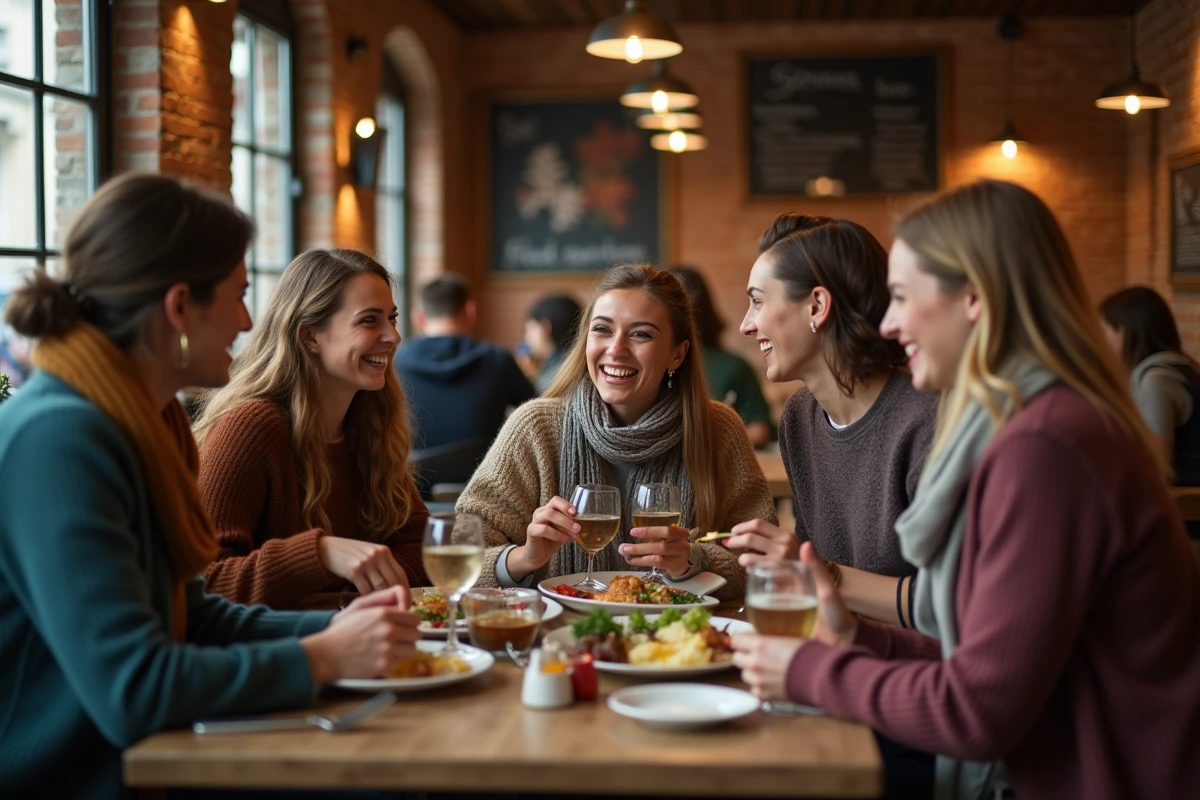 Groupe d'amis riant dans un bistro à Évreux